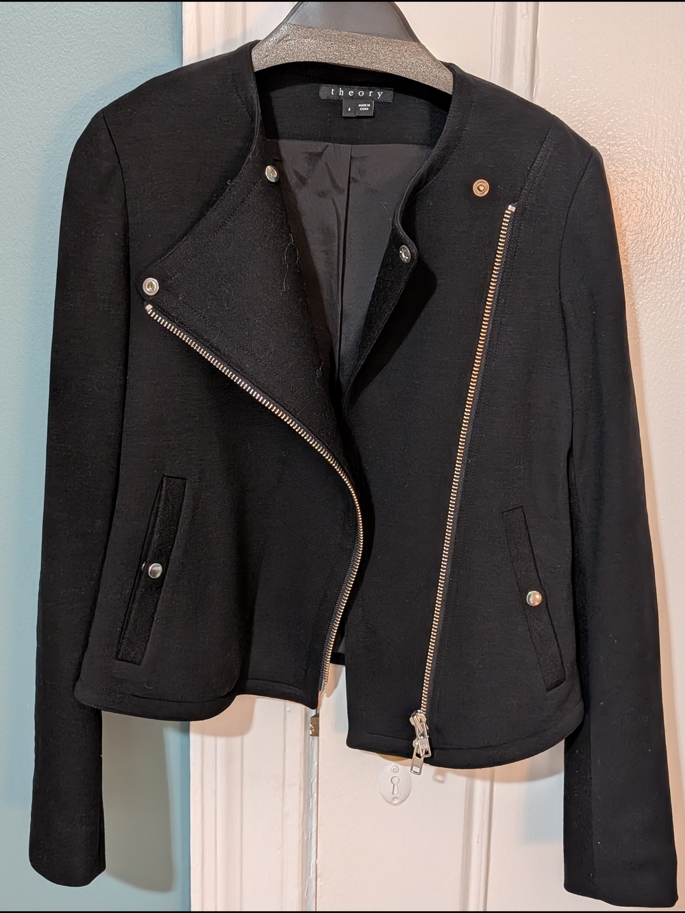 Theory Women's Black Moto Zip Blazer/Jacket, Size 4, Like New
